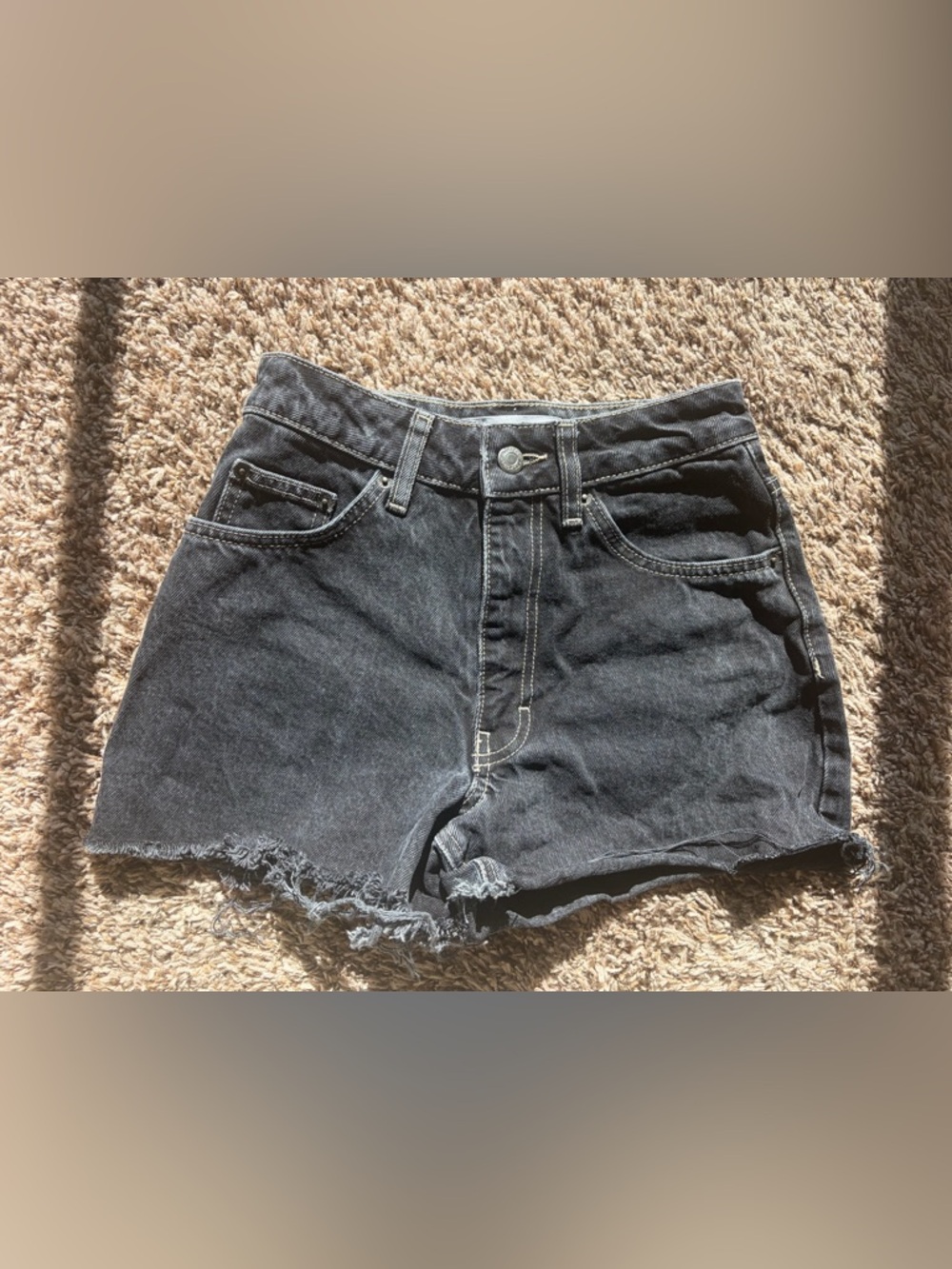 Topshop Contrast Thread A-Line Denim Short in Black